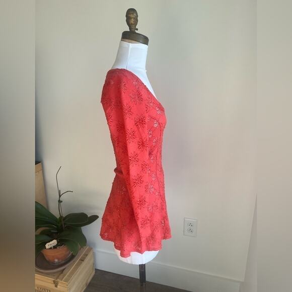 FREE PEOPLE ORANGE DAISY LACE PELAM SHIRT 3/4 SLEEVE SIZE S - Picture 3 of 7